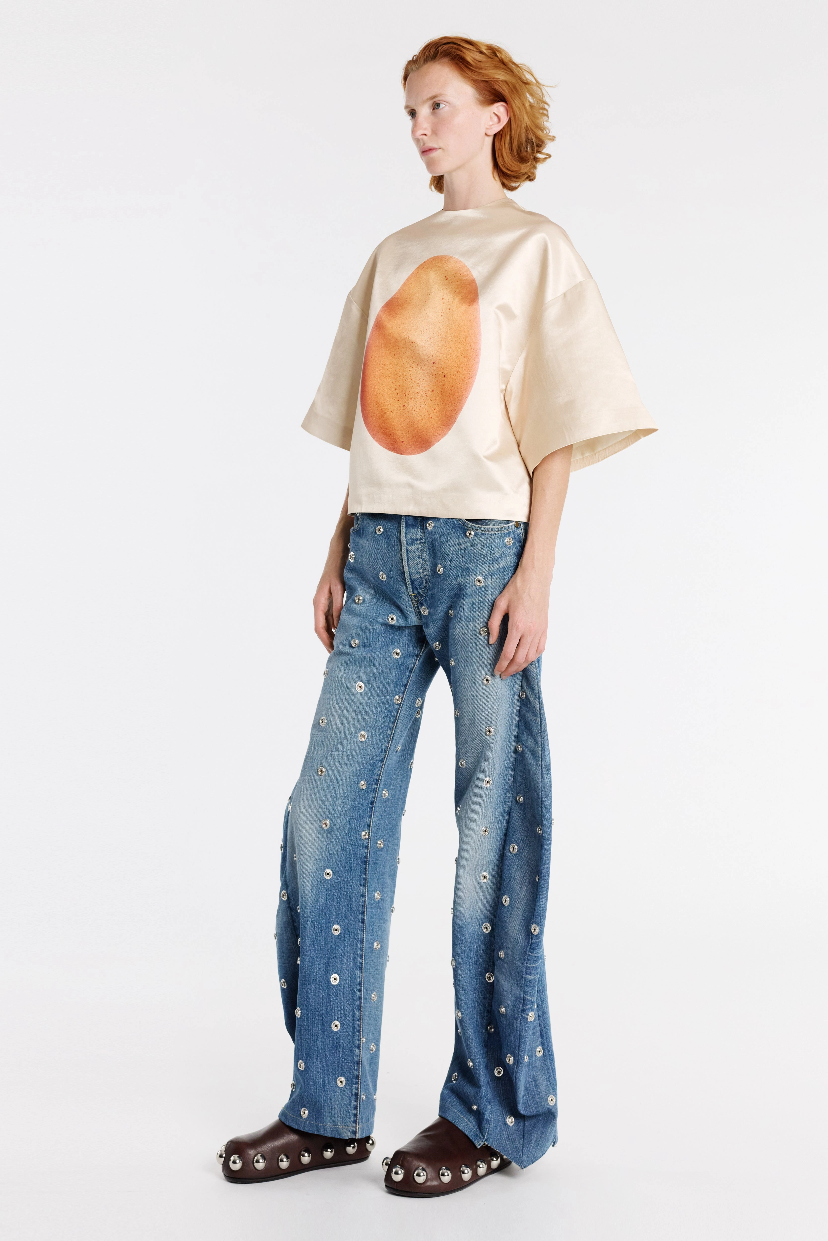 Breathable Linen Blend Boiled Egg Satin Top Peach