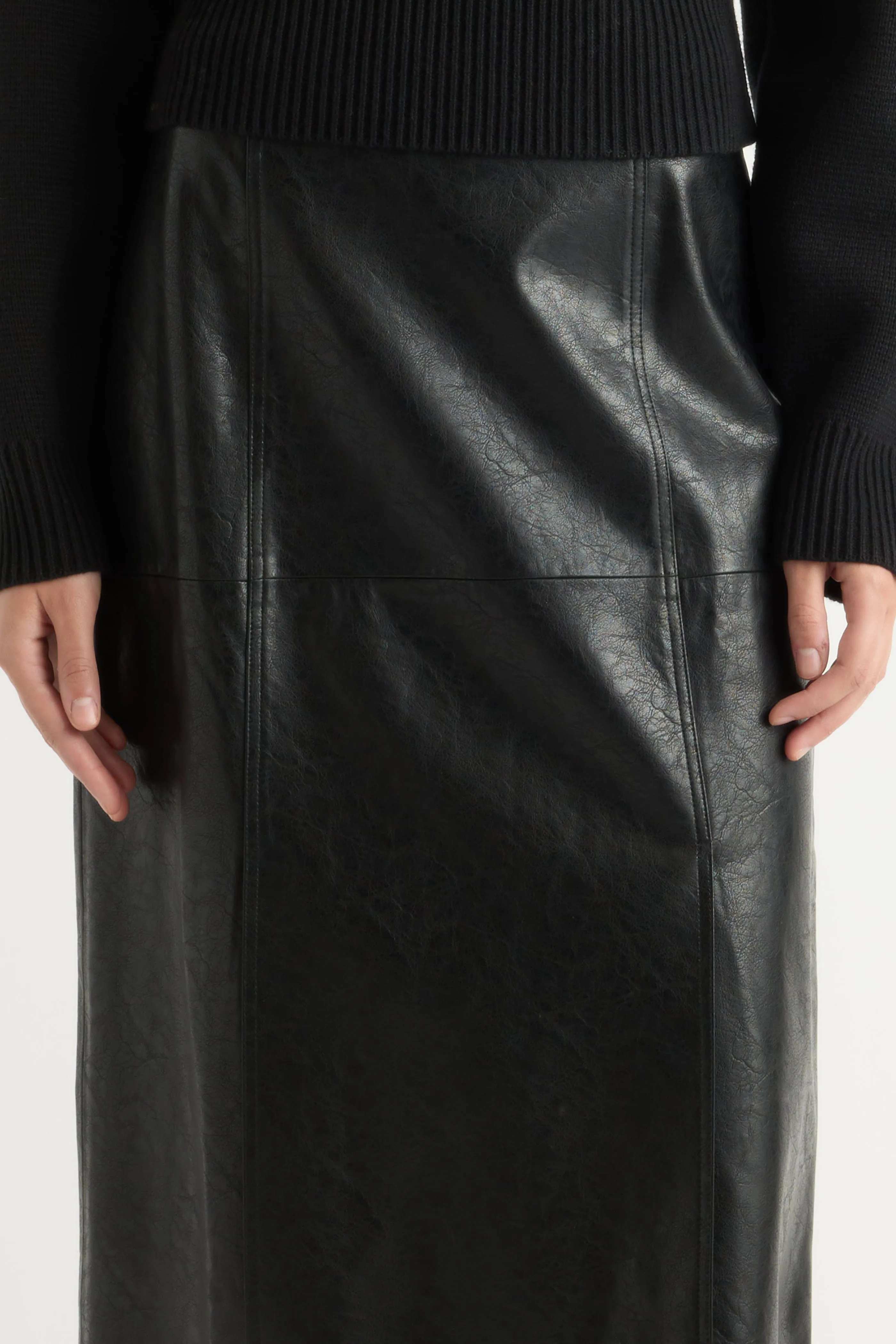 Rama Front-Vent Vegan Leather Skirt Local Artisan Relaxed Motion