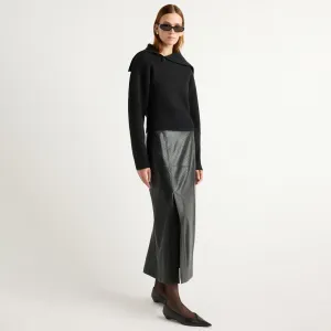 Luxury Finish Influencer Style Rama Front-Vent Vegan Leather Skirt