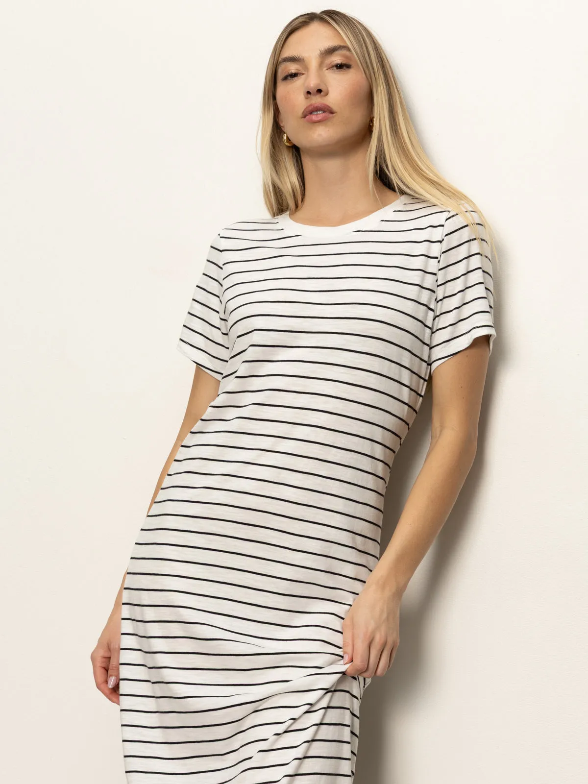 Modern Cut Confident Touch Perfect Tee Maxi Dress Chalk Black Stripe