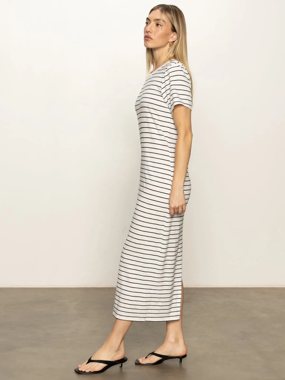 Dropped-Waist Perfect Tee Maxi Dress Chalk Black Stripe