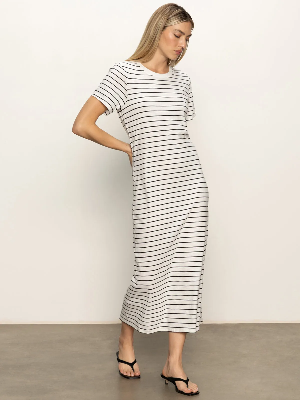 Weekend Favorite Perfect Tee Maxi Dress Chalk Black Stripe