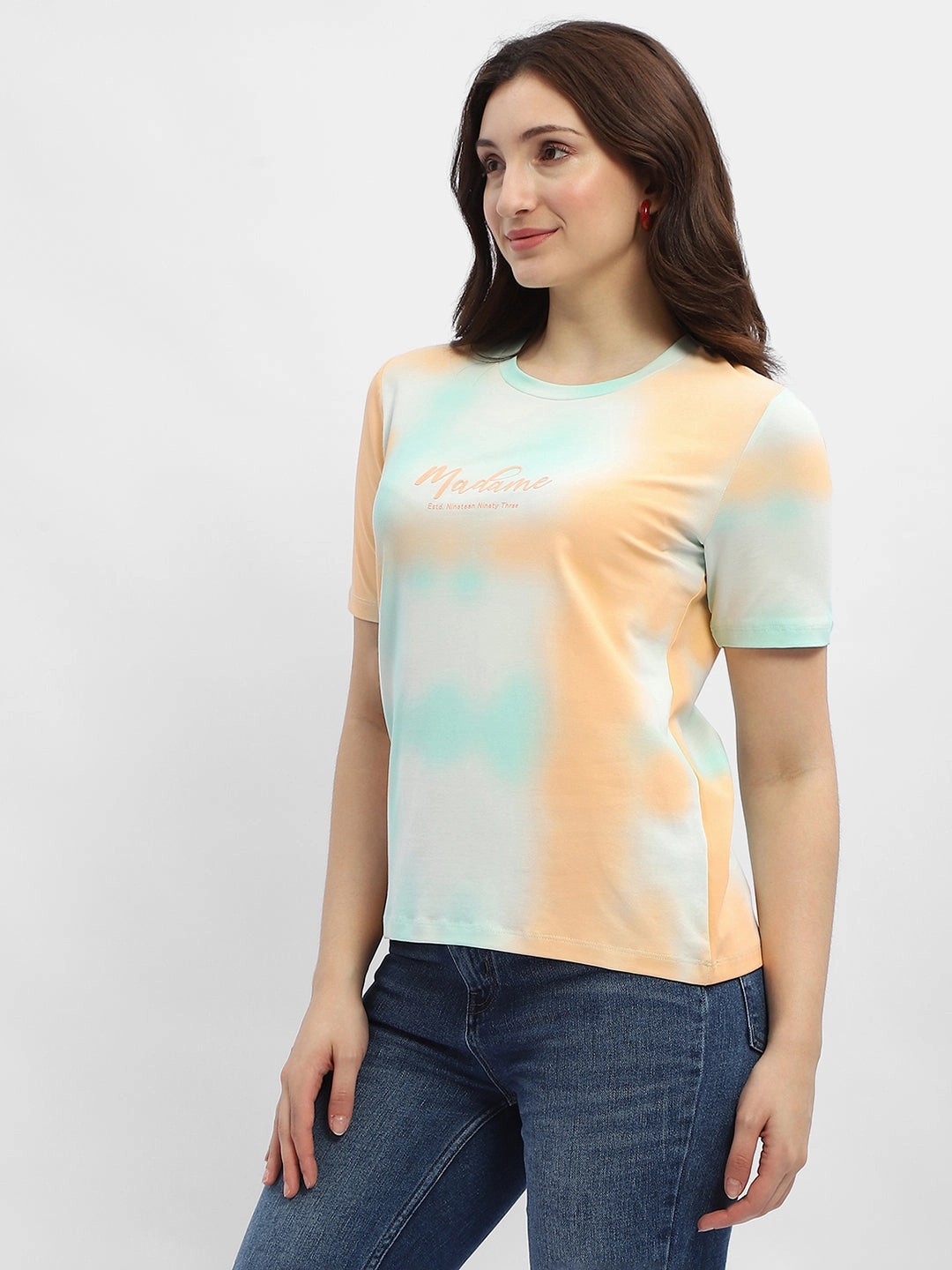 SustainableManufacturing athletic style Madame Tie-Dye Orange Cotton T-Shirt
