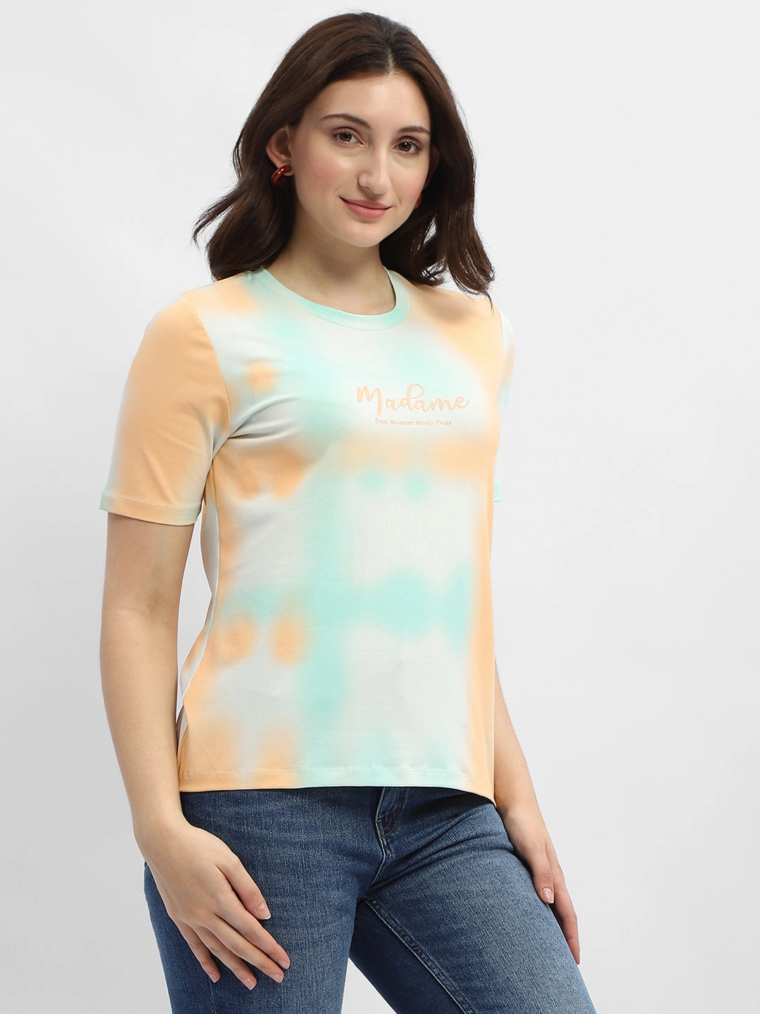 Stretch Waist Madame Tie-Dye Orange Cotton T-Shirt