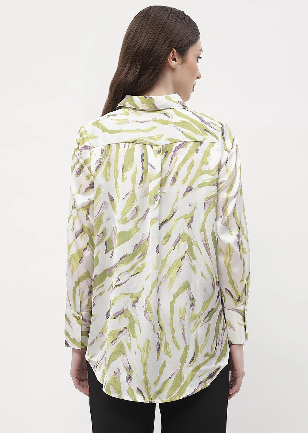 comfortable option Sophisticated Style Madame Abstract Print Olive Green Regular Shirt