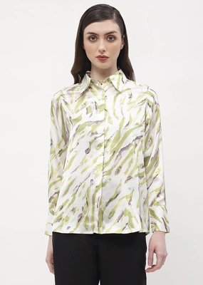Madame Abstract Print Olive Green Regular Shirt Preppy Vibe Sporty Appeal