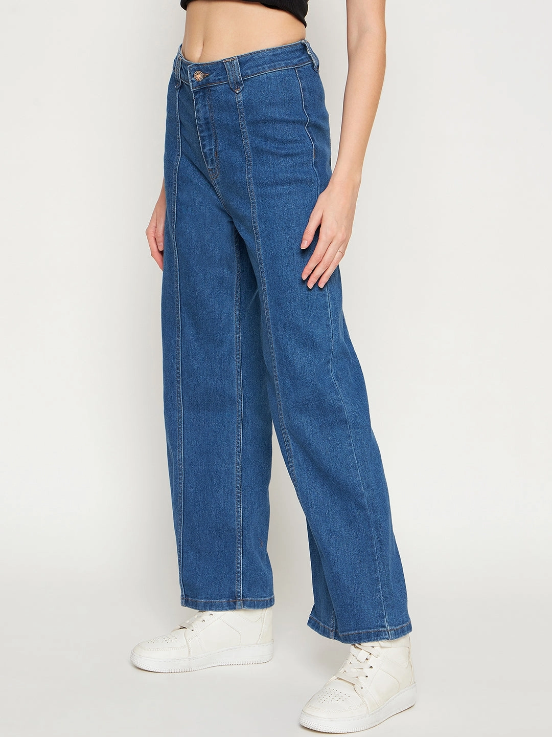 Anti Static Treatment Modern Design Madame Midblue Wide Leg Denim