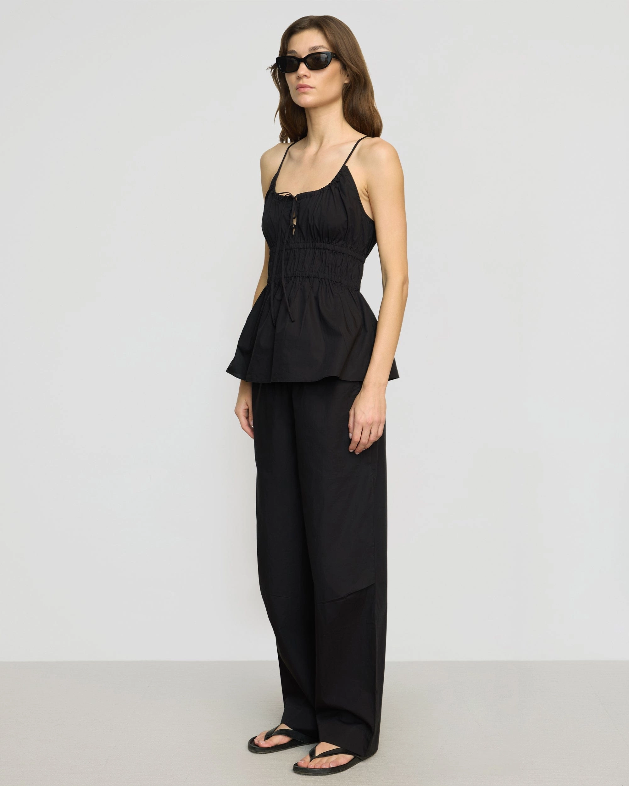 Hidden Button Placket Jamila Organic Cotton Ruched Cami