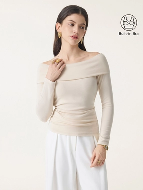 MicrofiberTech Off-Shoulder Long Sleeve Side Ruched Brami Top