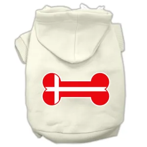 Bone Shaped Denmark Flag Screen Print Pet Hoodies Cream Size XS (8)