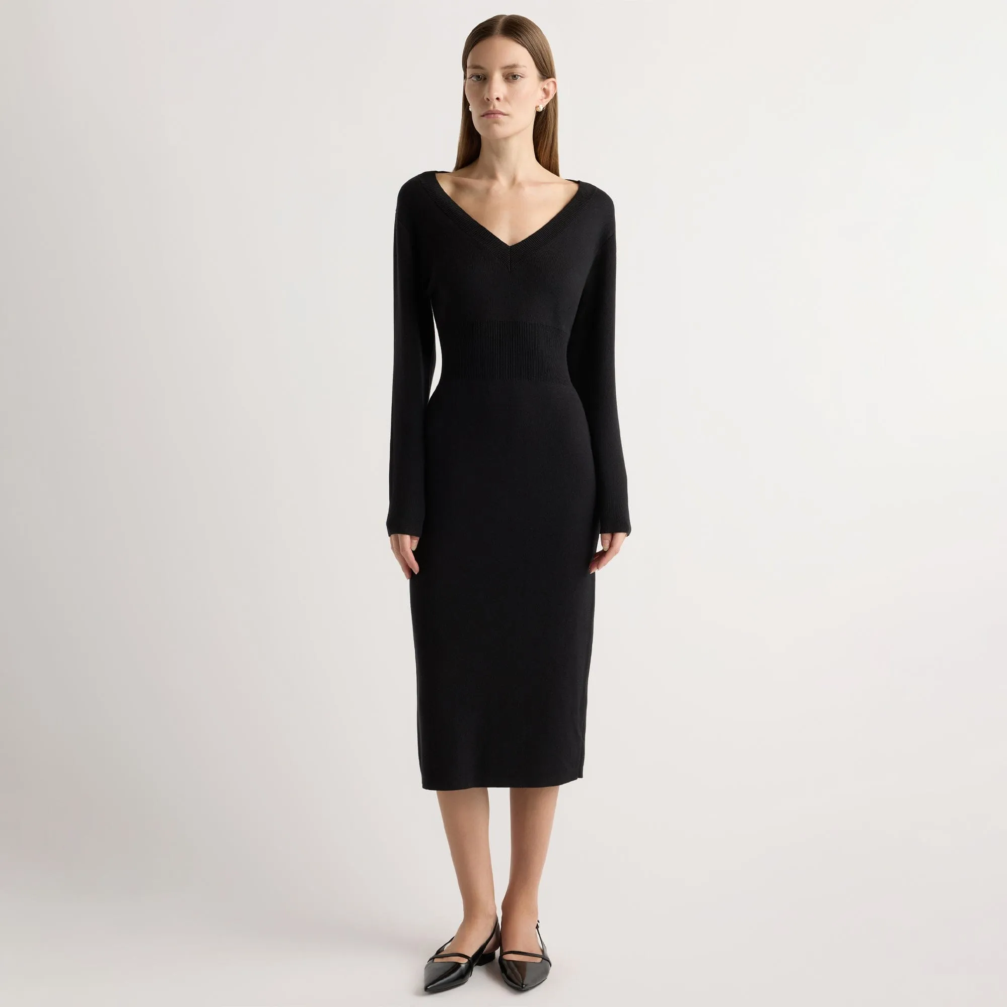 Bora Off-Shoulder V-Neck Sweater Dress Smart Fabric