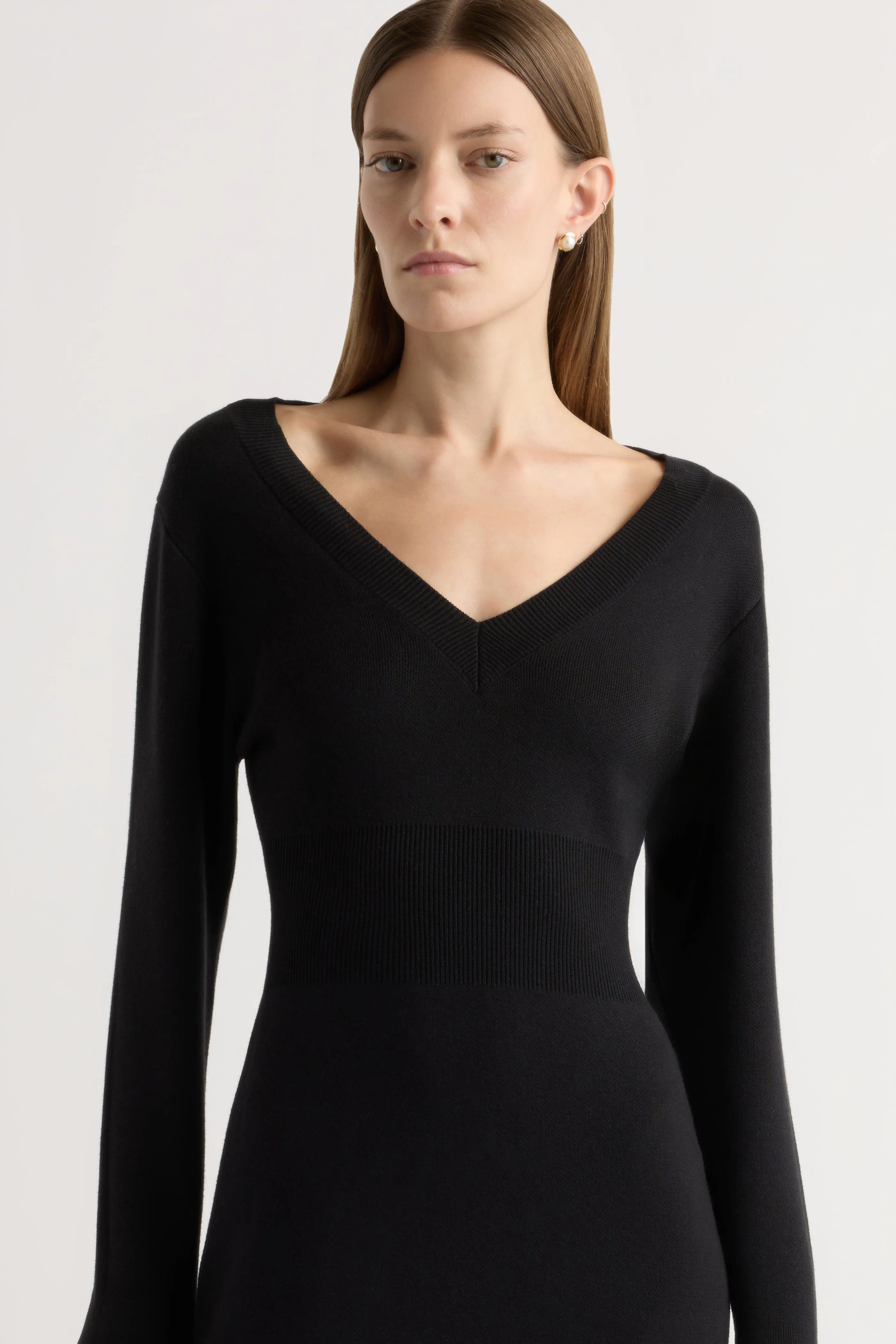 Bora Off-Shoulder V-Neck Sweater Dress Daily Option Dropped-Waist