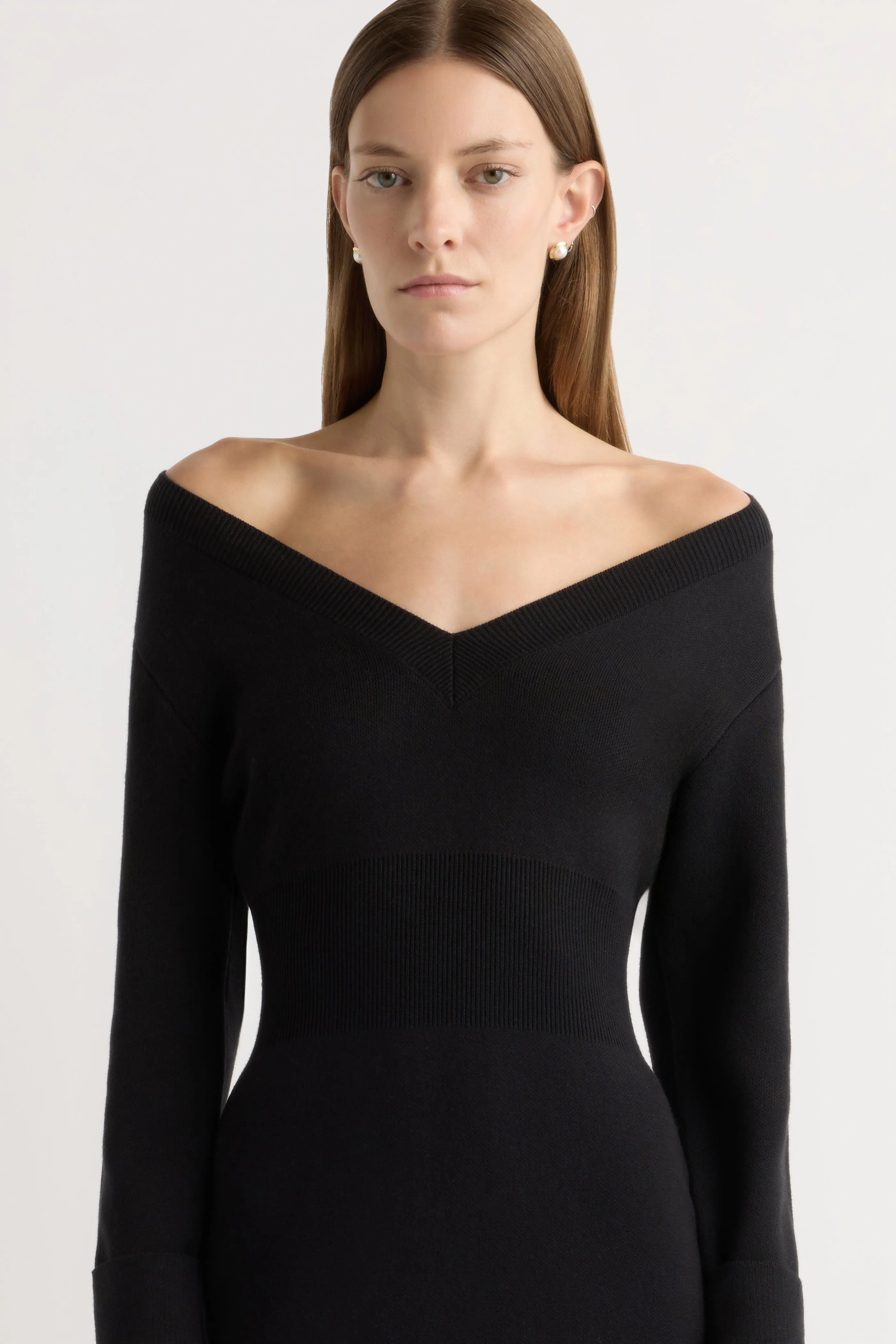 Bora Off-Shoulder V-Neck Sweater Dress Lightweight Feel City Flow