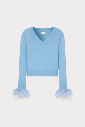 Feather Cuff V-Neck Sweater Seasonal Casual Look