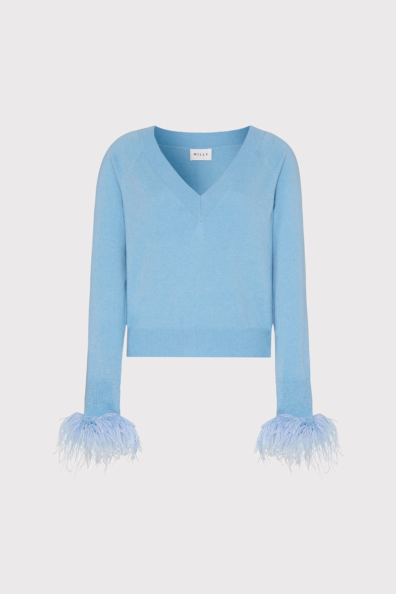 Feather Cuff V-Neck Sweater Stylish Choice Stay Warm