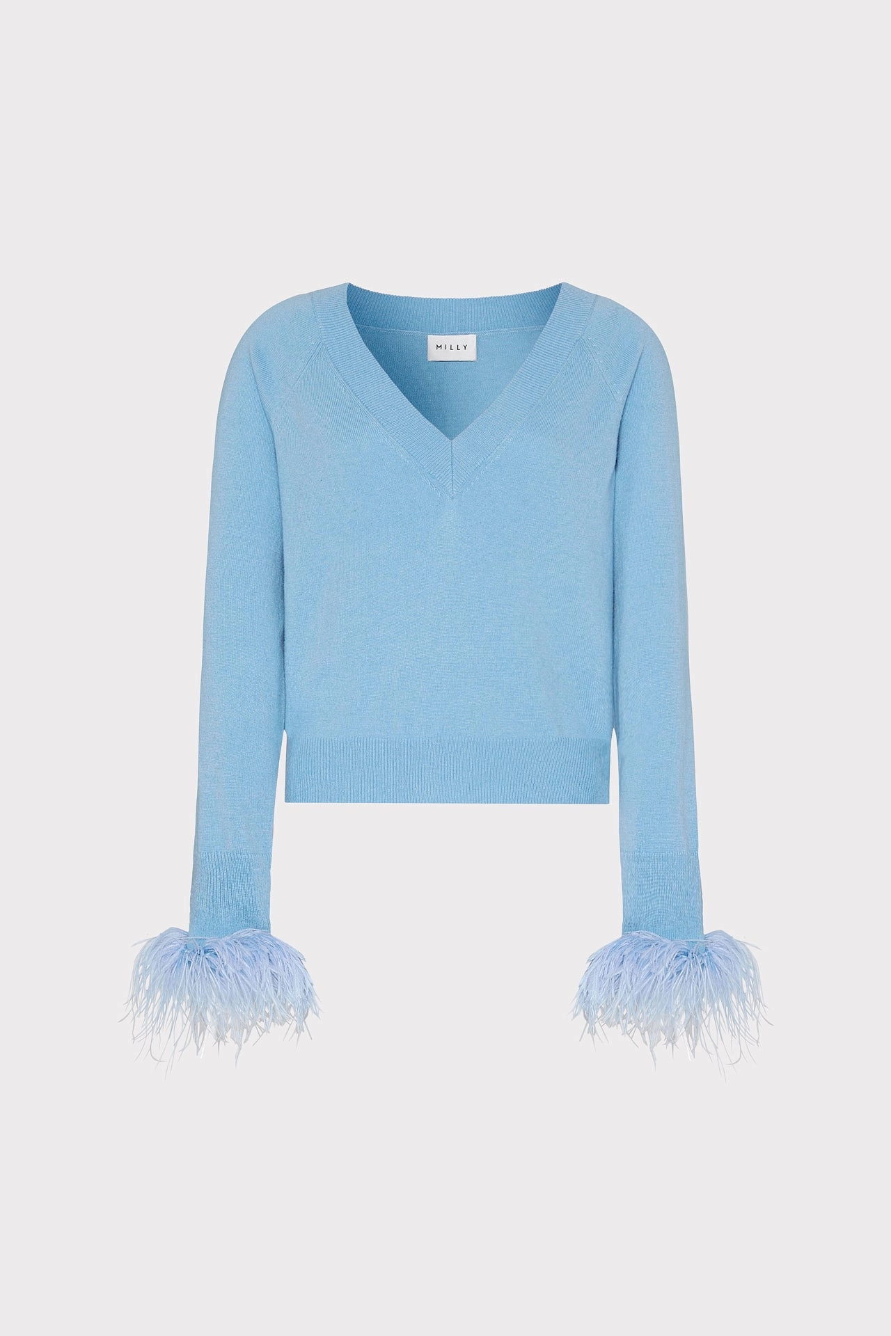 Feather Cuff V-Neck Sweater Crisp Texture City Ready