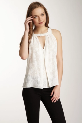 Box Pleated V-halter Top - White Circles HighStrength Threadwork Sweat Absorbent Inner Layer