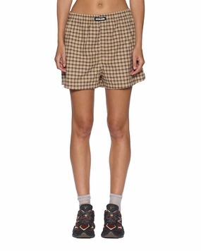 Classic Crewneck Design Garment Washed Softness BOXER SHORTS TAN PLAID