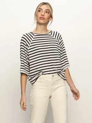 Quick Comfort Wear Boxy Raglan Tee Black with Light Oat Stripe