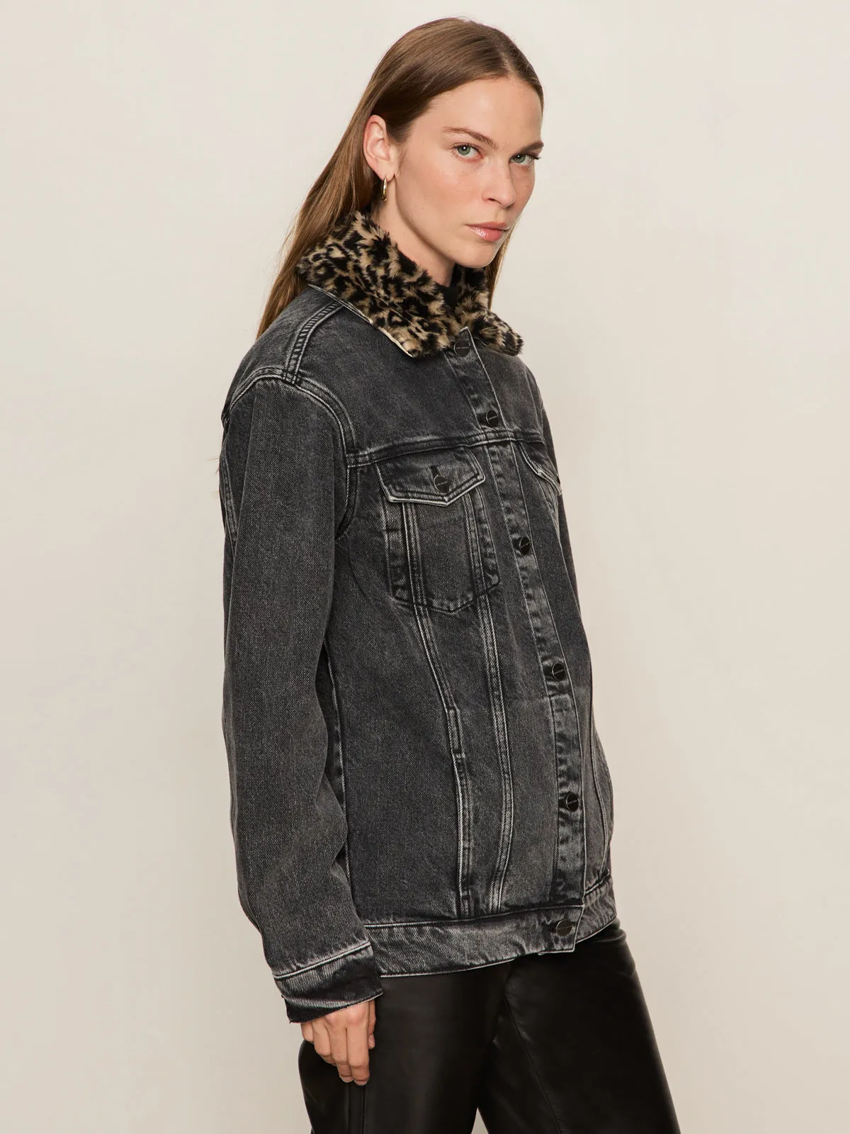 Boyfriend Trucker Jacket Washed Black Denim Eco Friendly Lightweight Modern