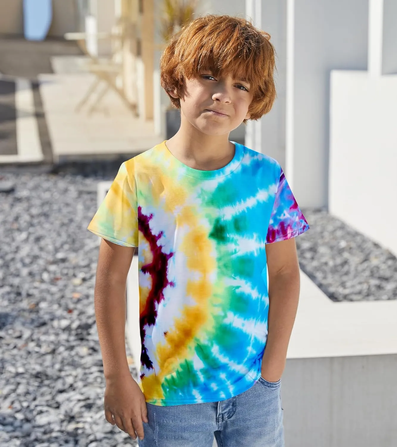 Boys Tie Dye Shirt Size 4-14 Hippies Senior Rainbow Tees T Shirts for Kids
