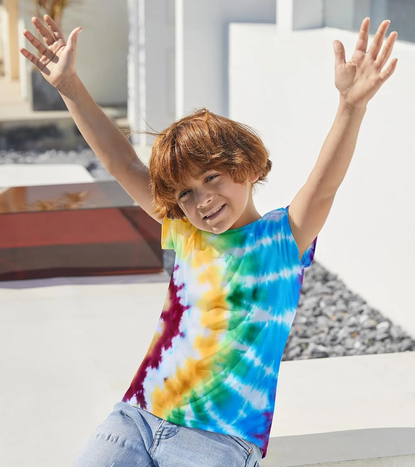 Boys Tie Dye Shirt Size 4-14 Hippies Senior Rainbow Tees T Shirts for Kids