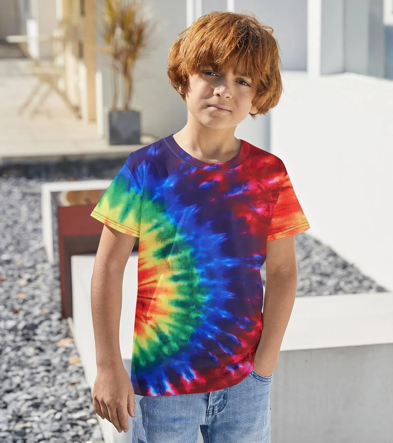 Boys Tie Dye Shirt Size 4-14 Hippies Senior Rainbow Tees T Shirts for Kids