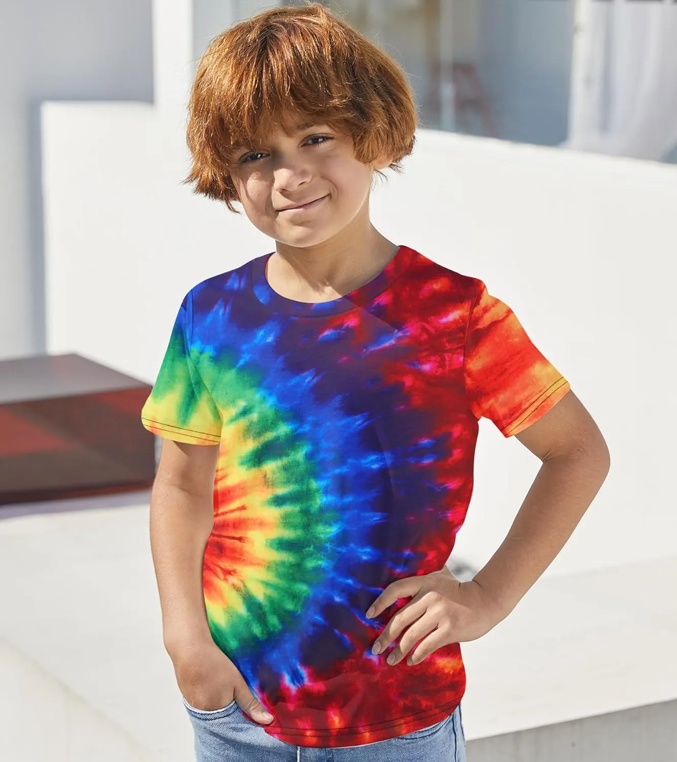 Boys Tie Dye Shirt Size 4-14 Hippies Senior Rainbow Tees T Shirts for Kids