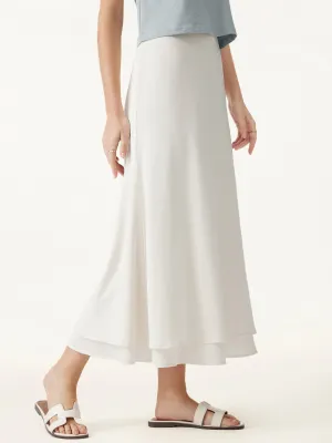 Flowy Cotton-linen Midi Flared Skirt Versatile Look ElasticWaistband
