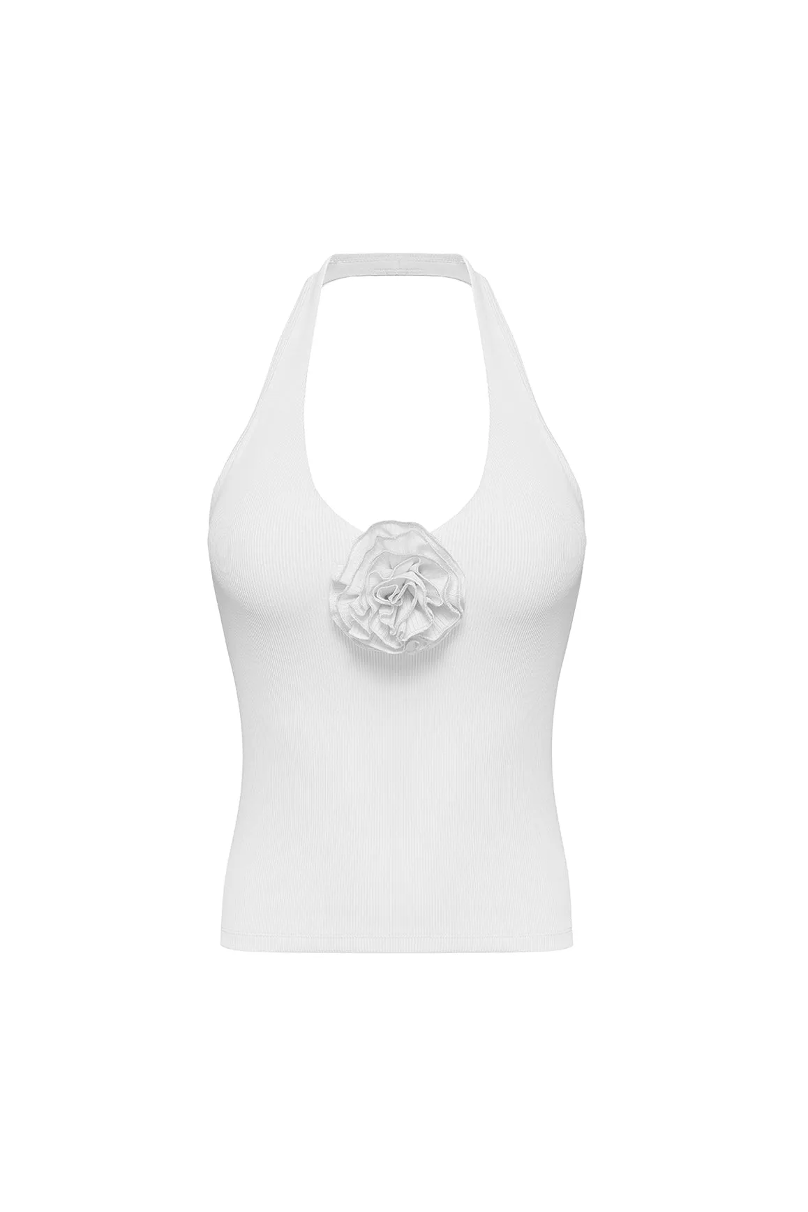 Double Layered Hem Reinforcement All Weather Performance Fabric Halter-Neck Floral Tank Top