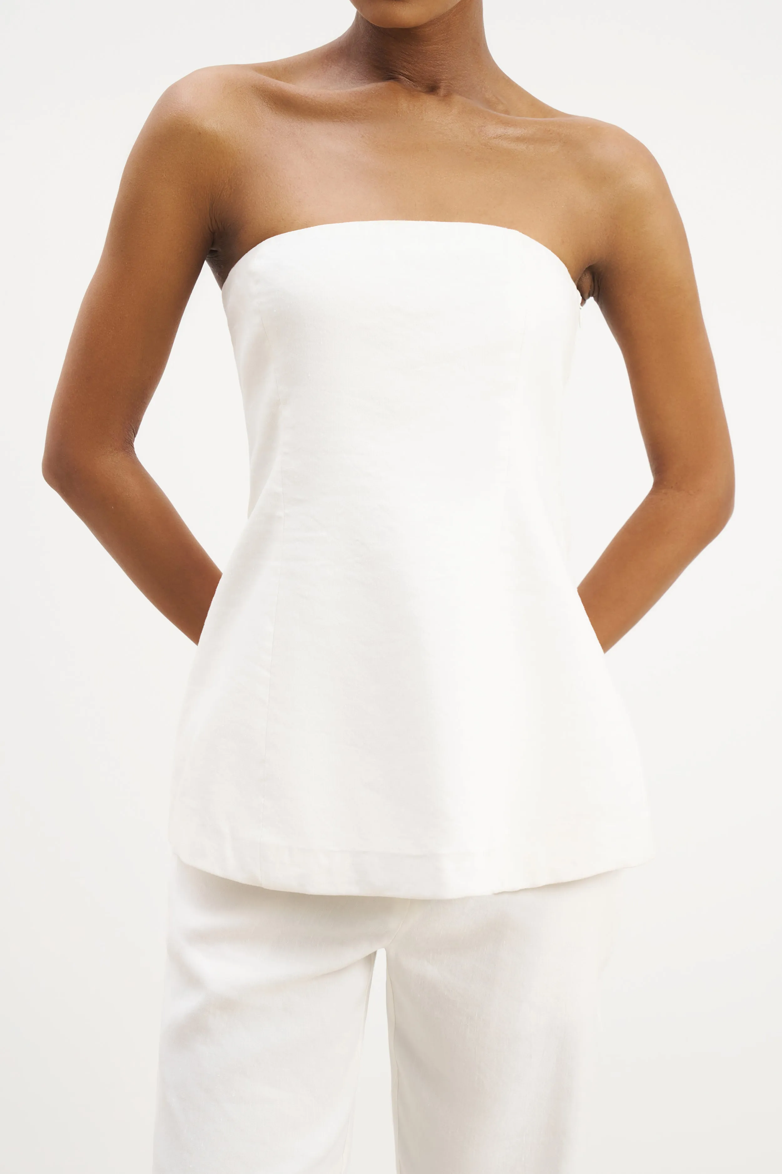 Strapless Linen A Line Bodice - White BuiltInLayer