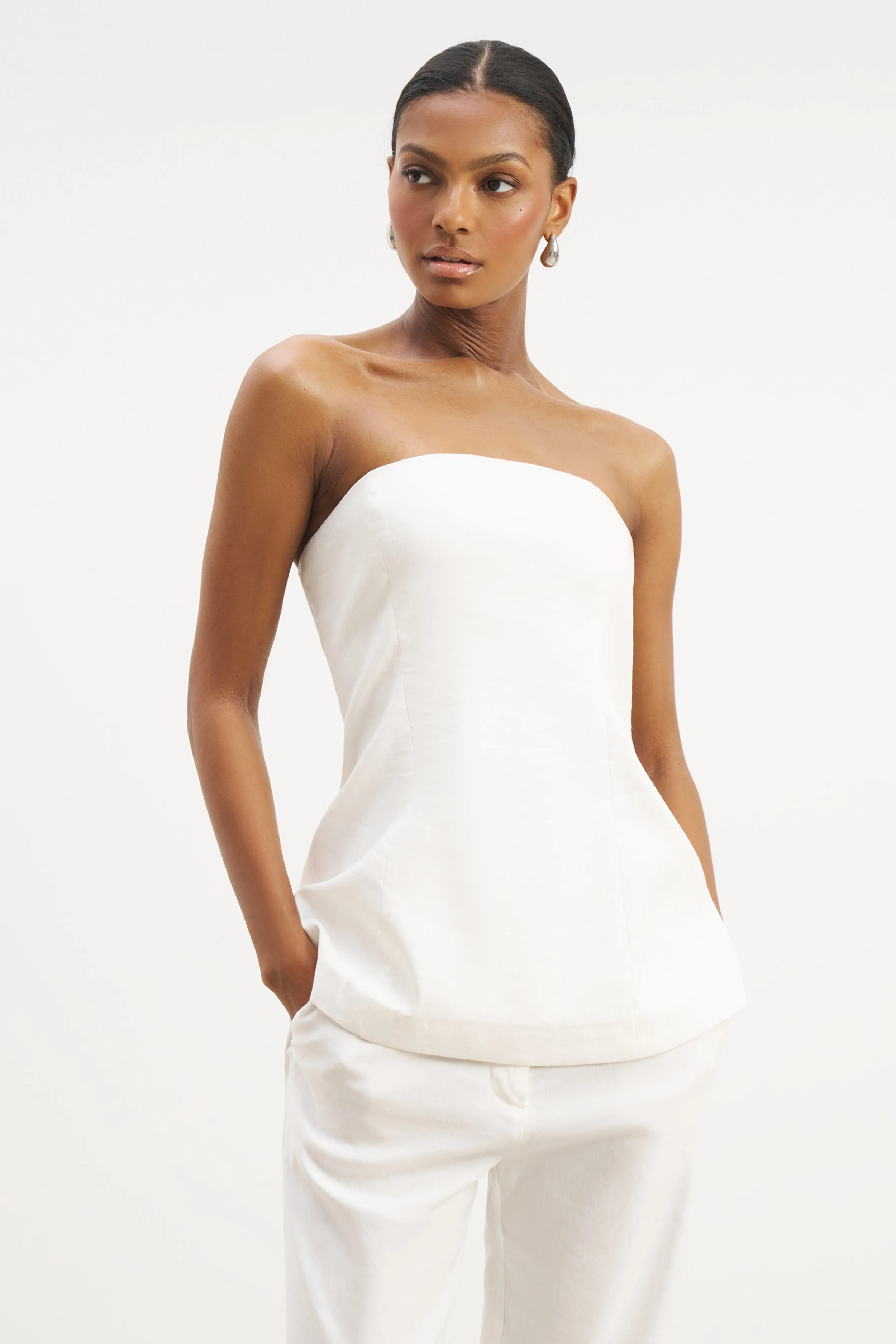 Strapless Linen A Line Bodice - White NaturalFiberBlend