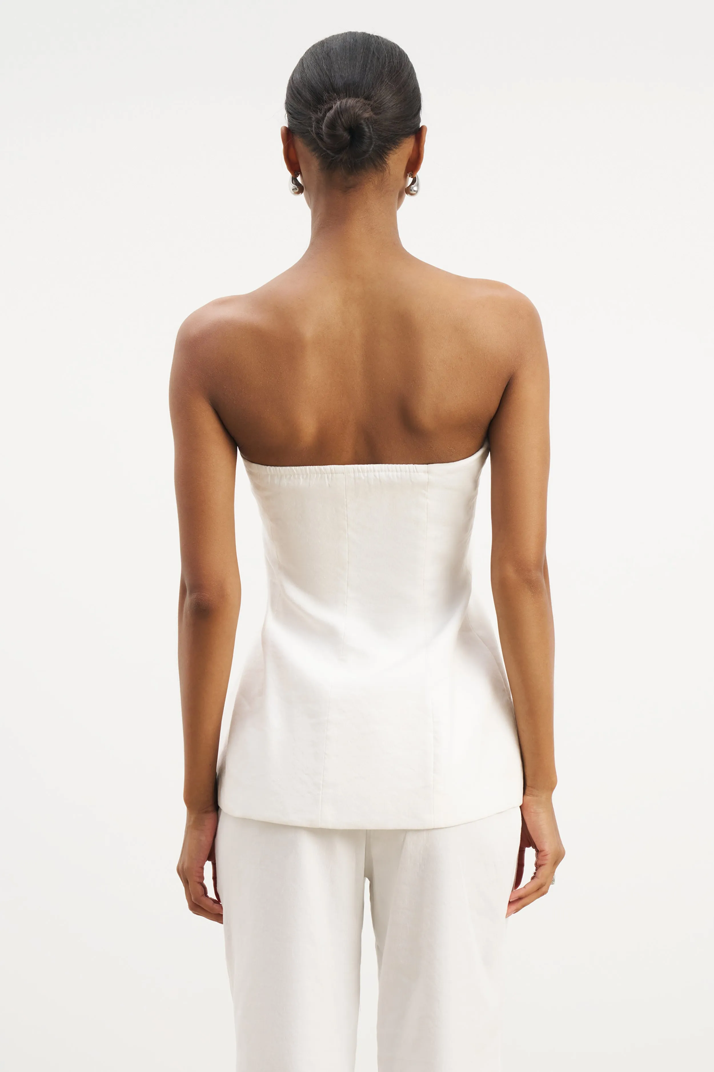 FlexibleKnit Strapless Linen A Line Bodice - White