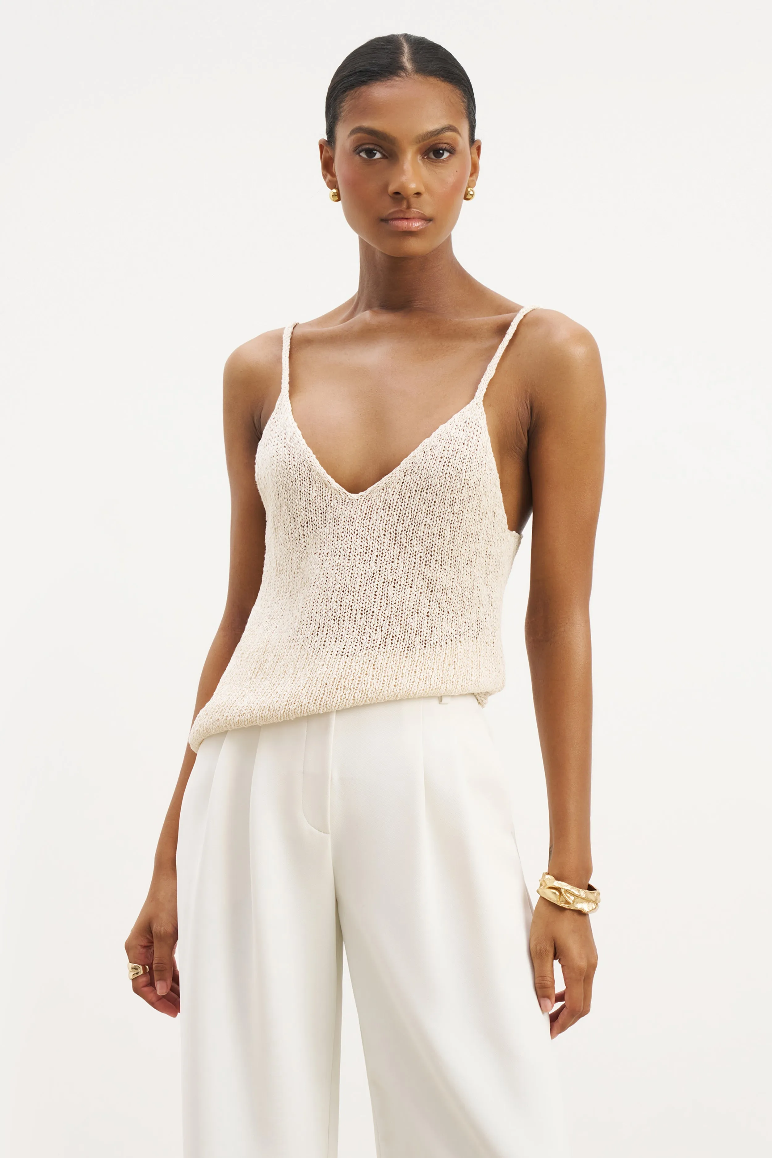 Crochet Knit Plunging Cami Top - Cream TaglessLabel Warm Hoodie
