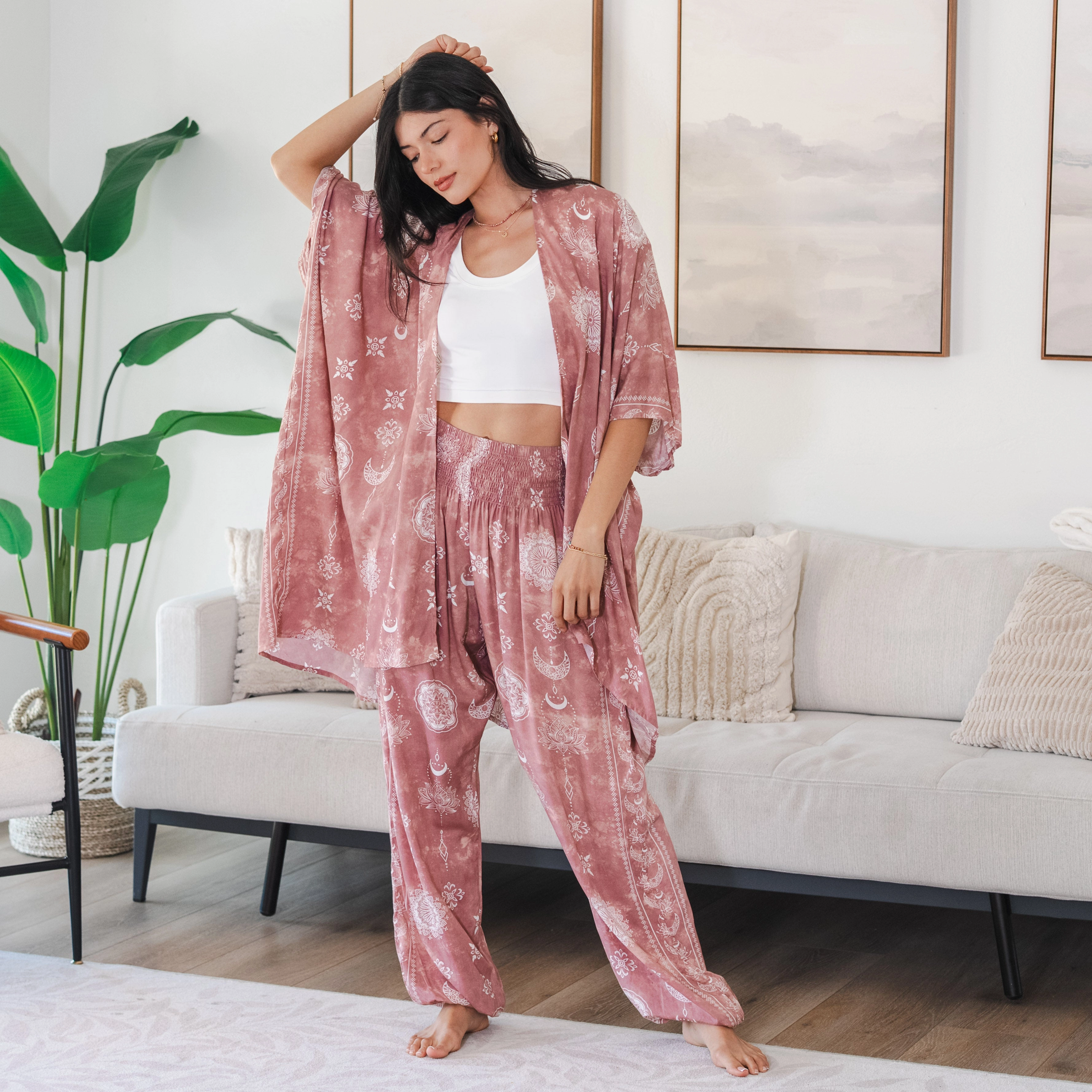 Dusty Rose Lotus Moon Harem Pants Cold Weather Gear