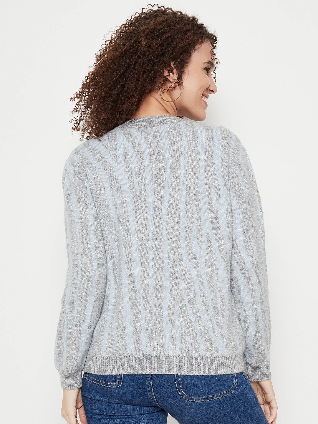 Zero Waste Manufacturing Madame Grey Round Neck Printed Sweater