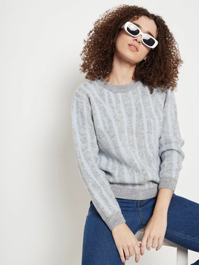 Madame Grey Round Neck Printed Sweater Casual Performance