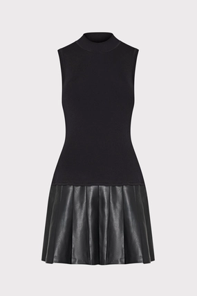 Reflective Yarn Accent Simple Casual Style Leather Skirt Knit Dress