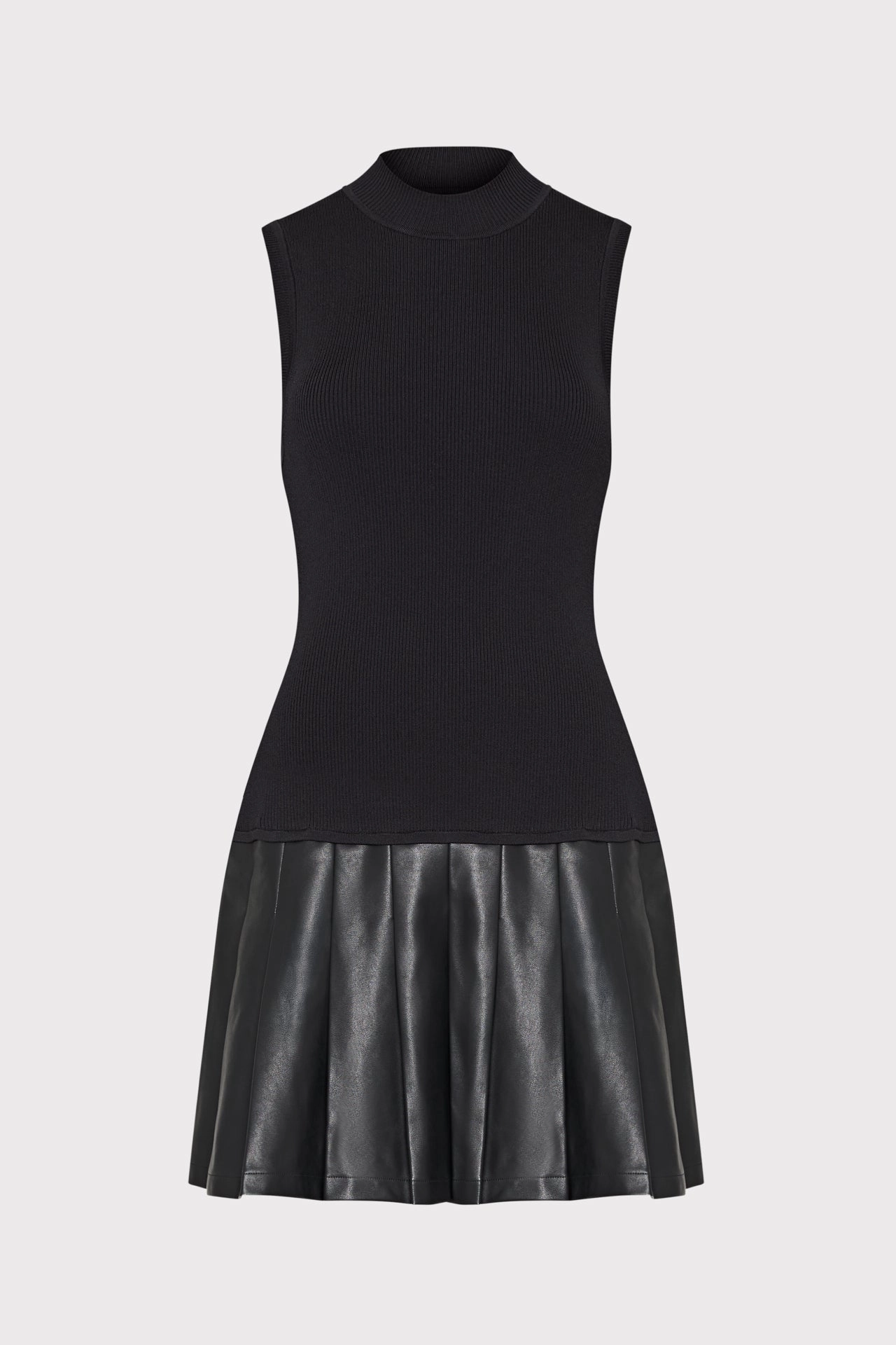 Reflective Yarn Accent Simple Casual Style Leather Skirt Knit Dress