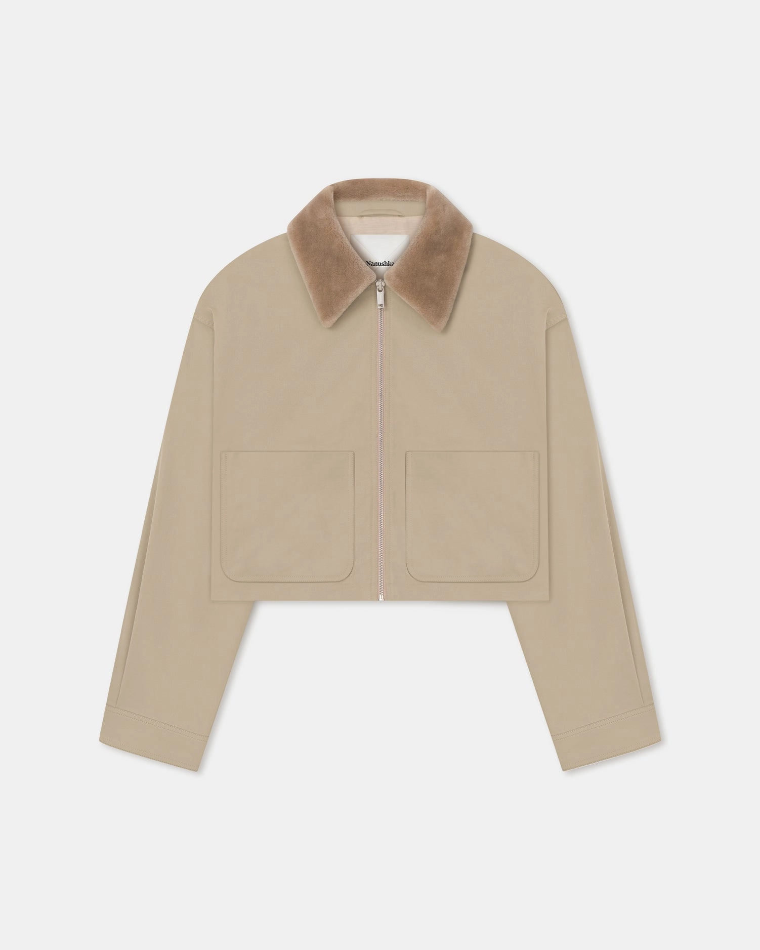 Athletic Wear tencel Phebe - Cropped Tech Twill and Faux Fur Jacket - Pebble/Beige