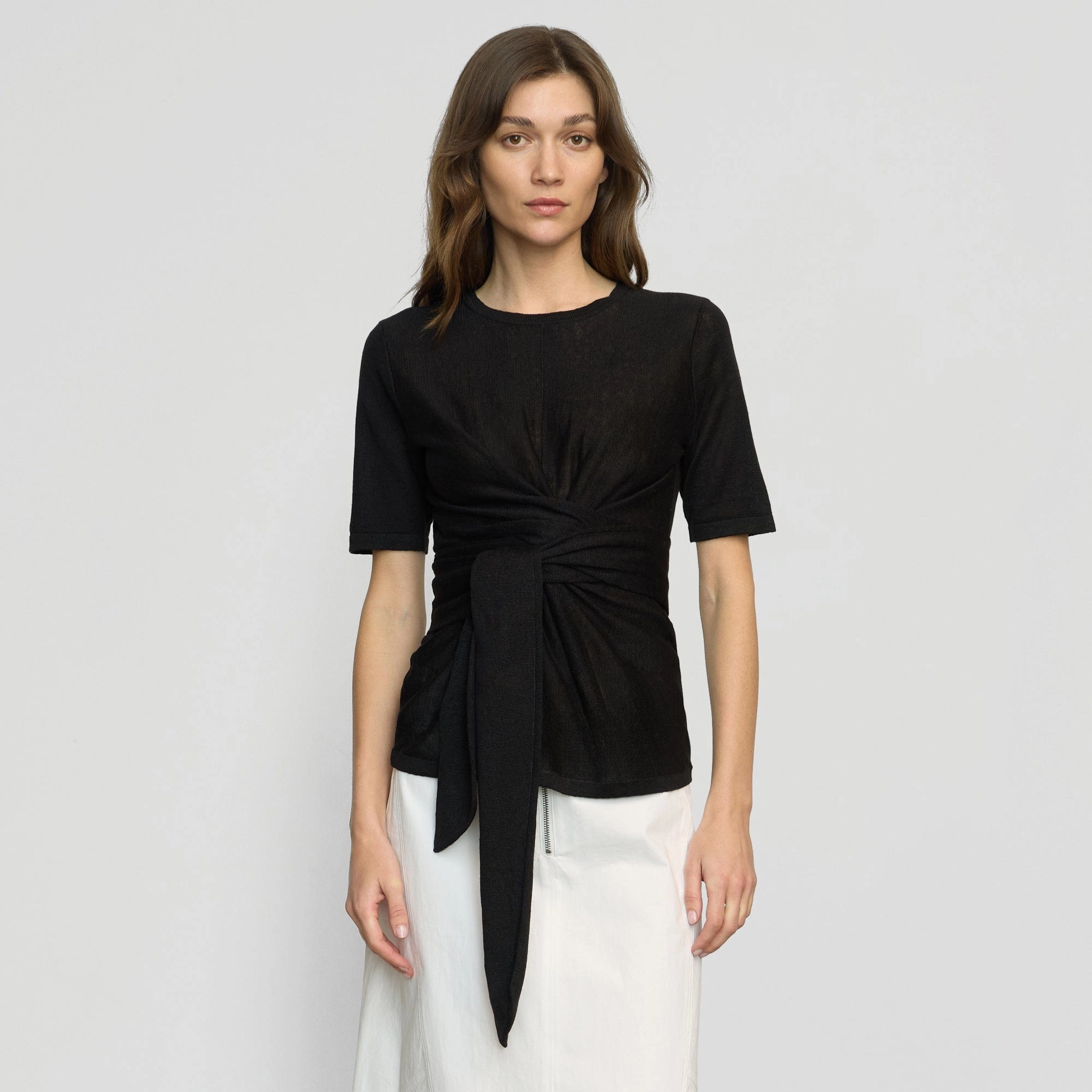 Winter Apparel Lark Tie-Front Linen Sweater