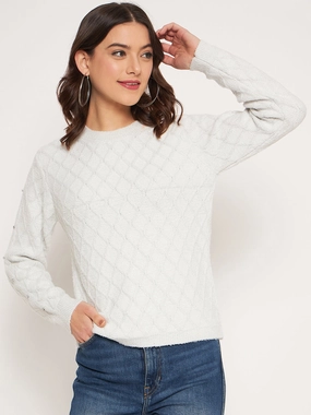 Madame Offwhite Solid Sweater Modern Comfort Relaxed Movement