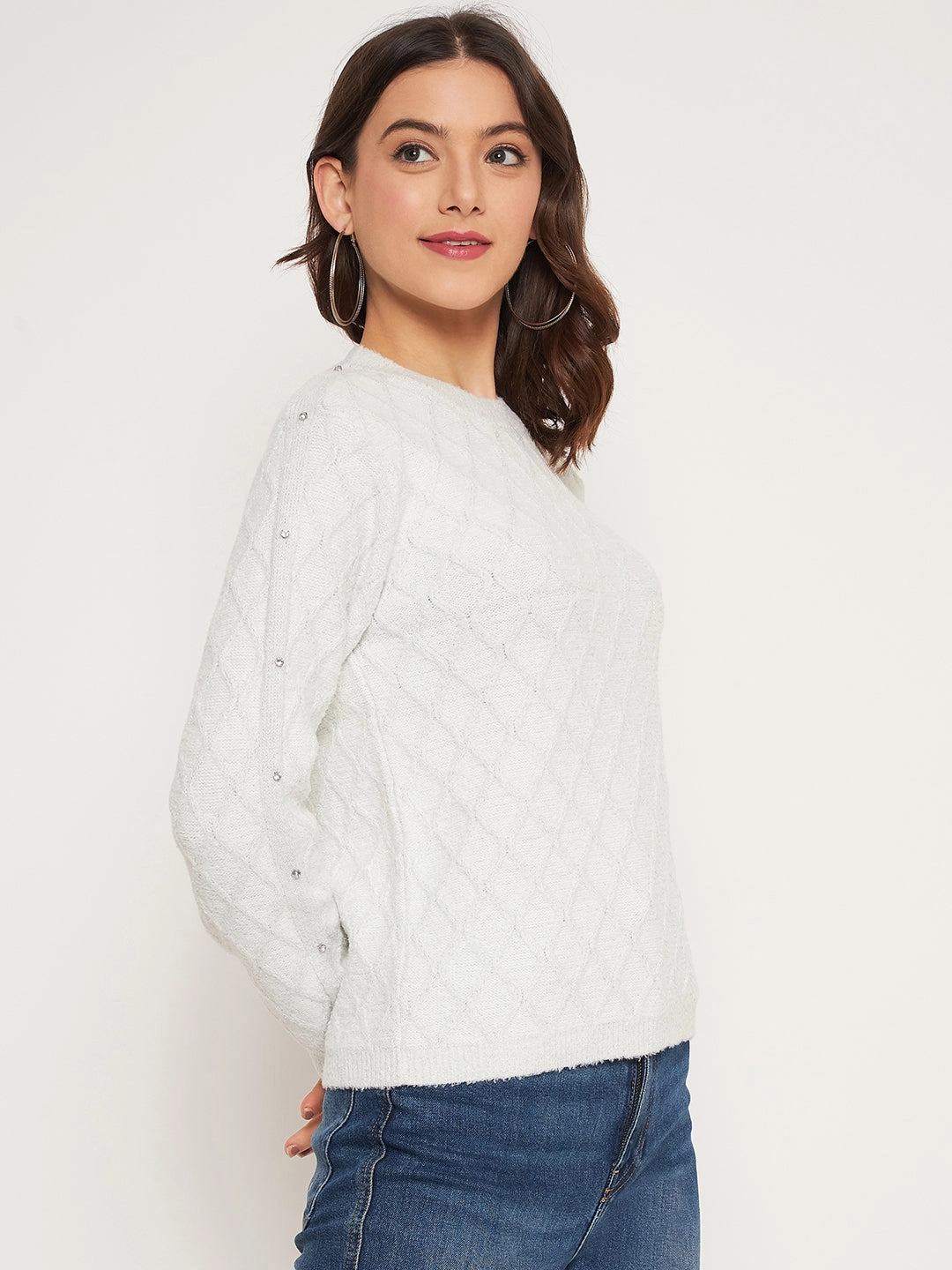 Versatile Outfit Madame Offwhite Solid Sweater