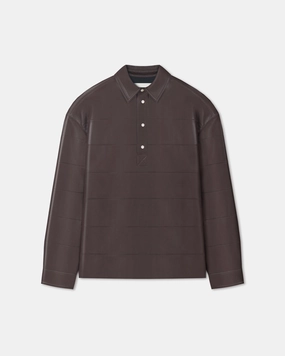 Mateo - Okobor? Alt-Leather Polo Shirt - Coffee Ground Relaxed Top Flexible Knit Blend