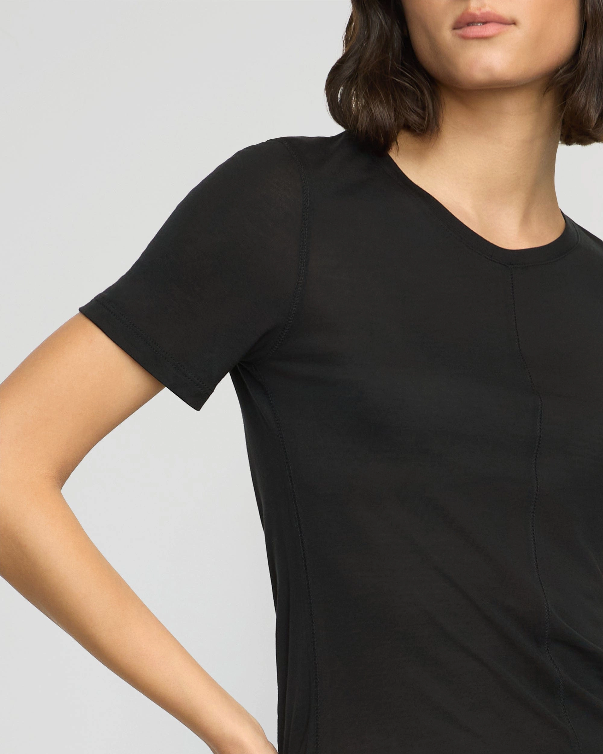 LongLastingDurability AntiPillingTreatment Thea Semi-Sheer Tencel Crew-Neck Tee