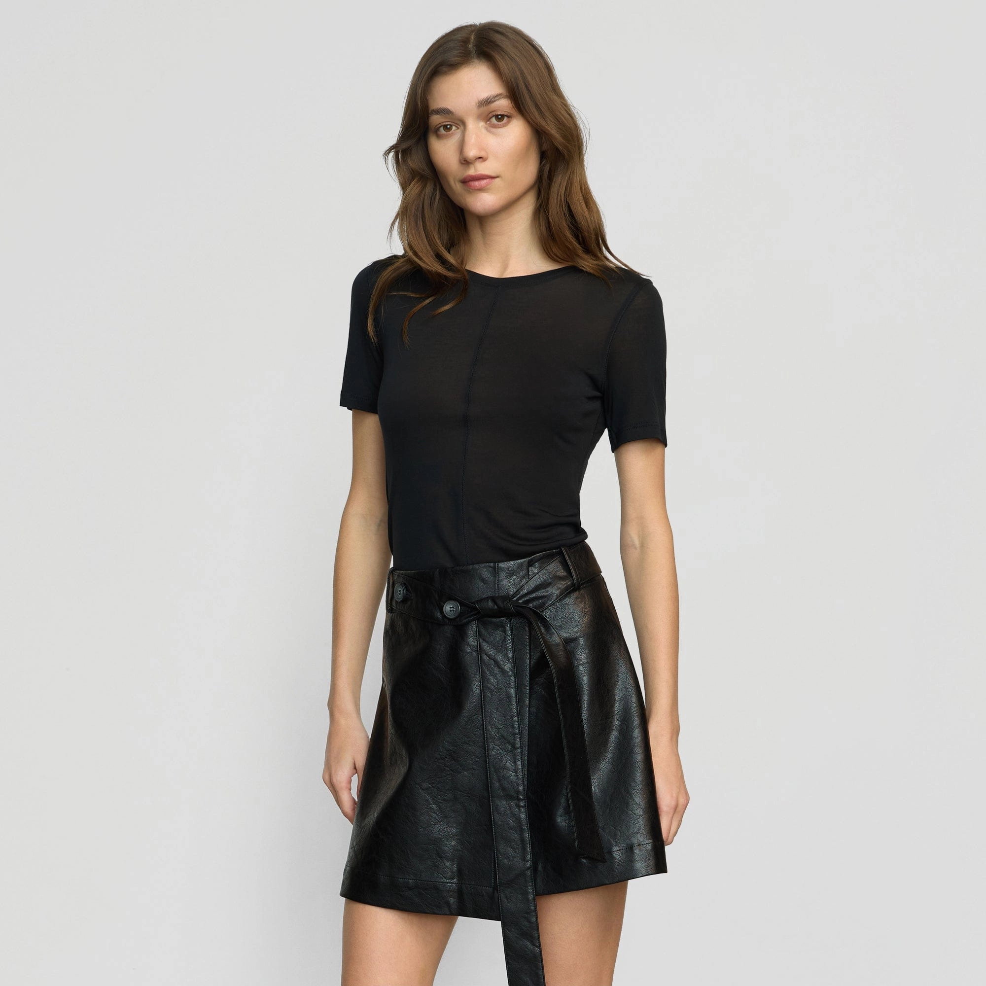 Brushed Inner Layer MultiPanelBreathability Thea Semi-Sheer Tencel Crew-Neck Tee