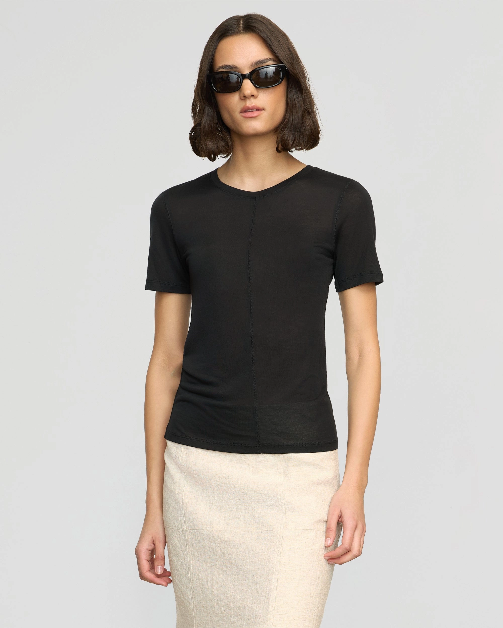 Thea Semi-Sheer Tencel Crew-Neck Tee Smooth Seam Transition QuickDryTech