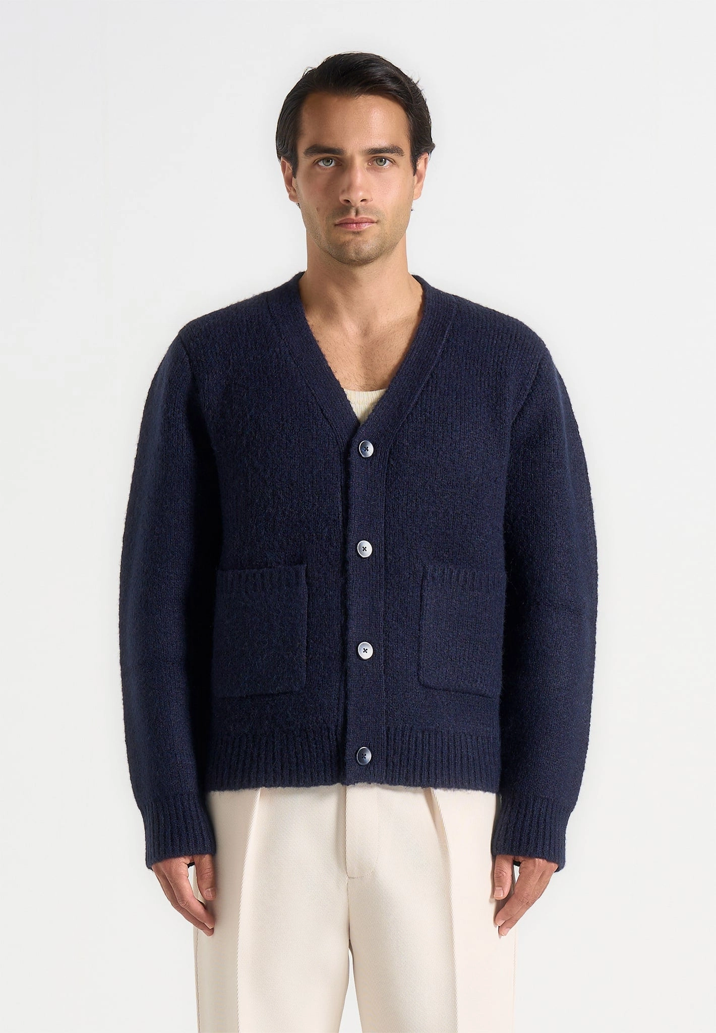 Sustainable Fibers Aldo - Wool Knit Cardigan - Navy
