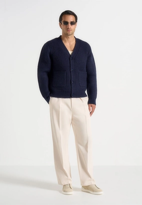 Aldo - Wool Knit Cardigan - Navy Stay Simple Chic Outfit