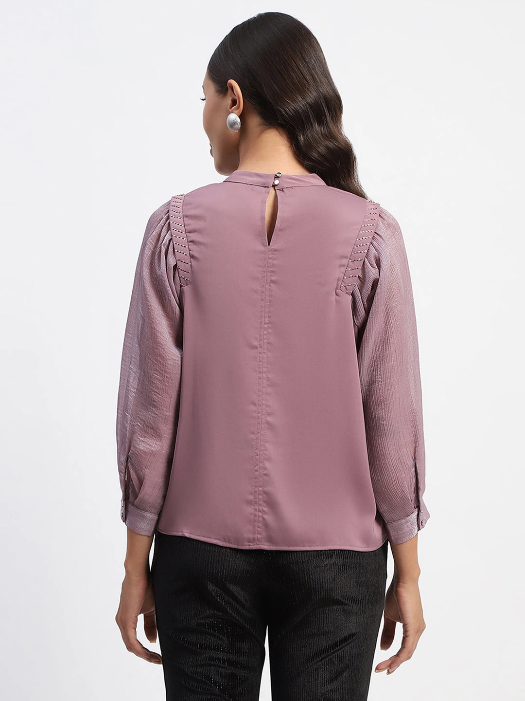 Madame Swarovski Detailed Mock Neck Top WrinkleFree Finish AbrasionResistantEdging